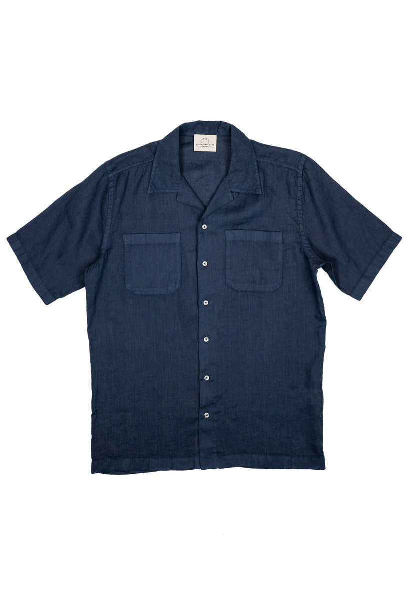 Men's Open Collar Linen Shirt - Navy – Blackhorse Lane Ateliers