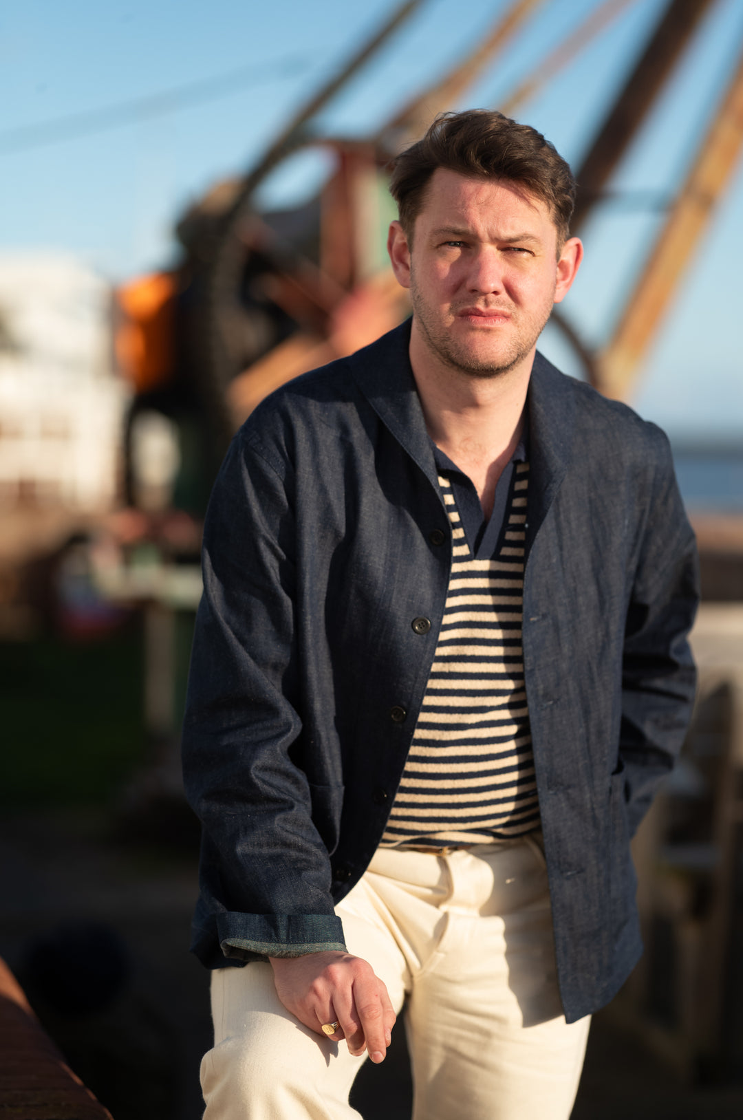 SE4 Shawl Collar Deck Jacket 11oz Japanese Denim| Blackhorse Lane