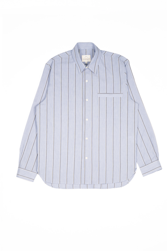 E20 MENS JAPANESE COTTON BLUE AND ECRU STRIPE 'DAY SHIRT