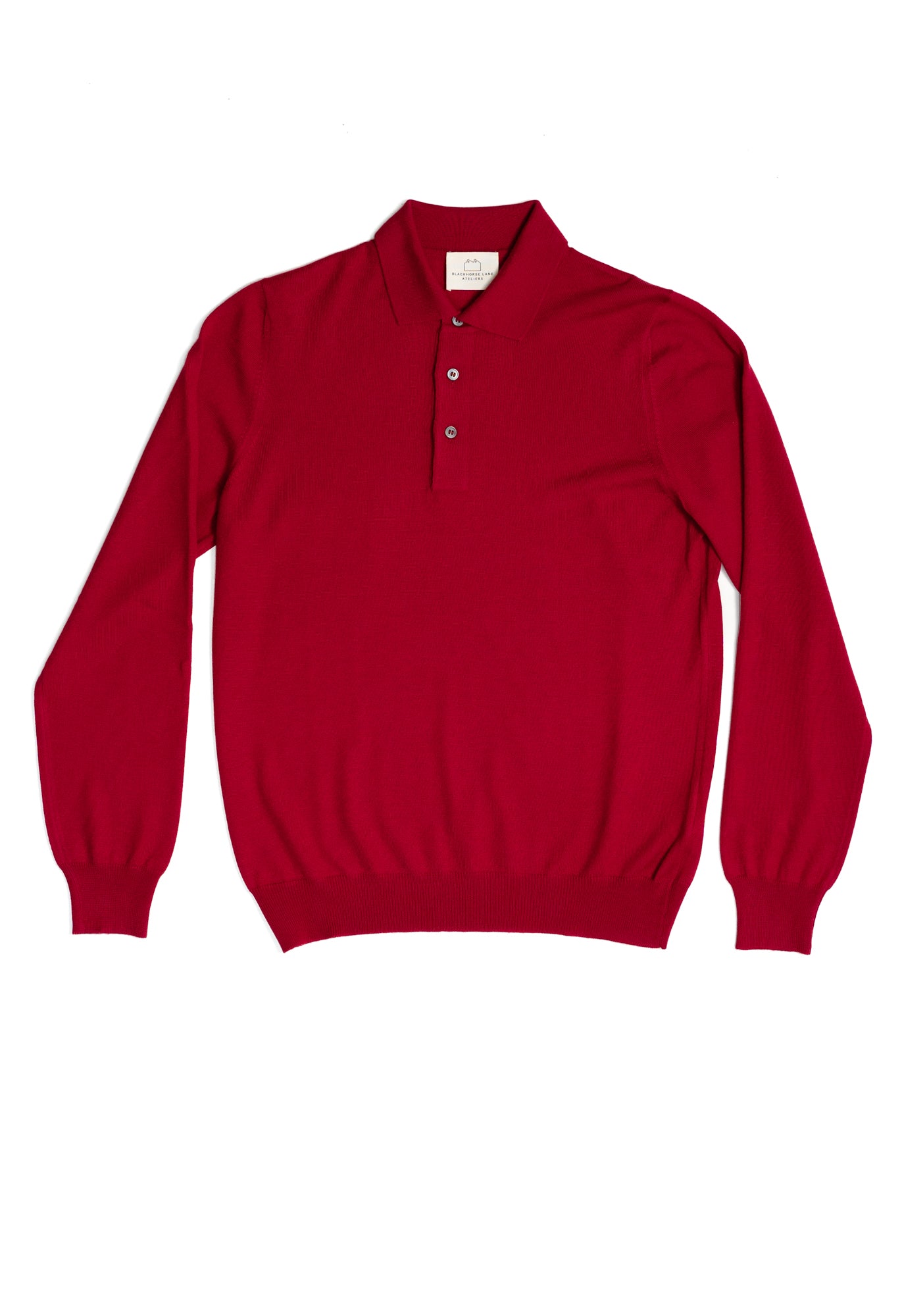 Men s Extra Fine Merino Wool Long Sleeve Polo Wine Blackhorse Lane Ateliers